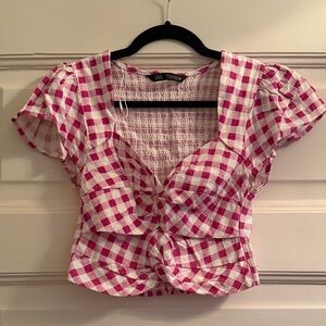 Zara pink and White Checkered Blouse